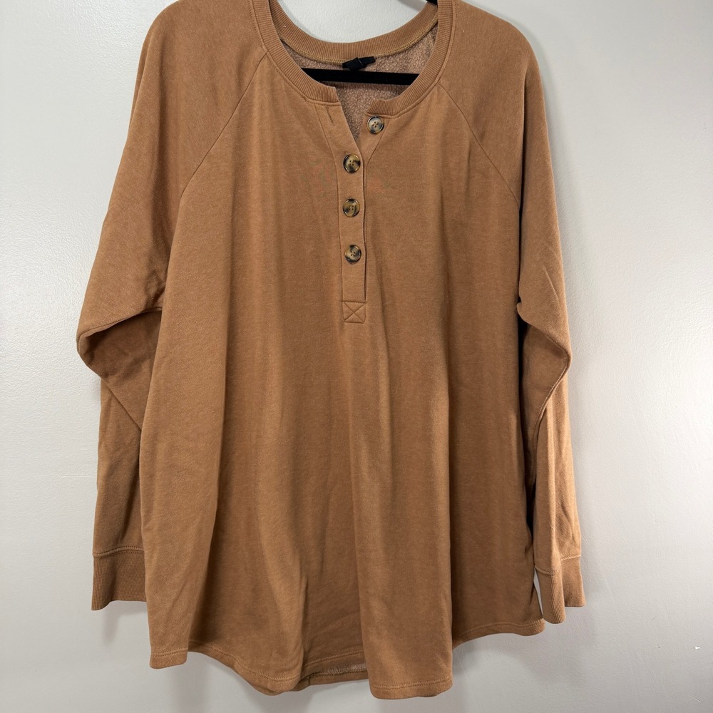 Torrid Henley Womens 3 3XL Brown Fall Comfy Cotton Blend Long Sleeve Casual Top
